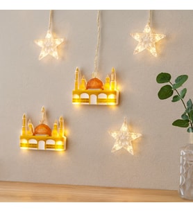 Ramazan LED Perde Lamba 3m (Fişli, Eklemeli) - Sarı Cami ve Yıldız