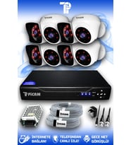 PICAM 8 Kameralı Kare 4 İç Kamera Set HDD'siz Full HD Gece Görüşlü Güvenlik Kamerası Sistemi