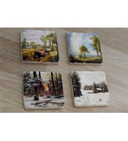 Doğa ve Orman Manzarası Doğal Taş Bardak Altlığı 4'lü set - Natural Stone Coasters