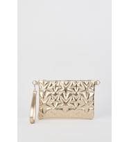 Kadın Sarı Yıldız Nakışlı Rugan Deri Bilek Ve Zincir Askılı Portföy El Ve Clutch Çanta