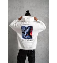 Erkek Astronot Baskılı Kapüşonlu Sweat - Beyaz