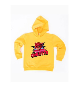 Pj maskeliler Owlette baskılı kapüşonlu pamuklu kumaş çocuk sweatshirt (Sarı)