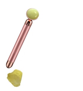 Titreşimli Güzellik Masaj Kalemi Doğal Yellow Jade (Yeşim) Taş, Pembe Çubuk