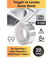 20 Mt Parlak Metalik Gri Tezgah Lavabo Kenar Bandı Sızdırmaz Isıya Dayanıklı Bant Su İzolasyon 10 Ad