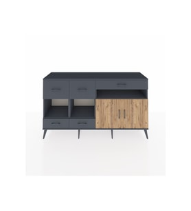 Kronos Konsol 4 Raflı 5 Çekmeceli 2 Kapaklı 176x59x99 Antrasit-Çam/Antrasit