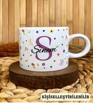 Kişiye Özel İsimli Nescafe Fincanı Floral Harf Kupa