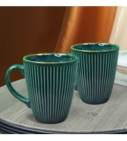 2'li Çizgili Seramik Kupa (Yeşil)