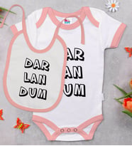 BK Kids Darlandum Tasarımlı Pembe Bebek Body Zıbın ve Mama Önlüğü Hediye Seti-2