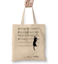 Müzik Notalı Kedi Bez Çanta Uzun Saplı