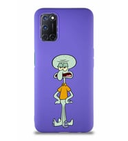 Oppo A72 Soft Premier Kapak Squidward Dokunaç Tasarımlı Silikon Kılıf - Mor (Şeffaf)