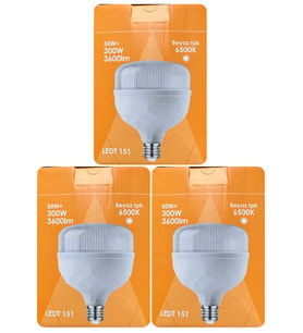 (3 Adet) Osaka 50W (300W) Beyaz Işık E27 Duylu (Kalın Duy) Led Torch Ampul