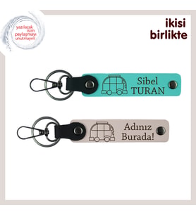 Yollarda Büyüyen Aşklara Kişiye Özel Hediye, Karavan Temalı Anahtarlık Seti x2, Turkuaz-Pudra