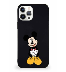 Apple iPhone 12 Pro Max Soft Premier Kapak Mickey Mouse-A Tasarımlı Silikon Kılıf - Siyah (Şeffaf)