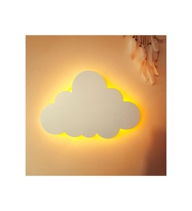 Ahşap Bulut Desenli LED Işıklı Çocuk Odası Duvar Lambası (Krem)