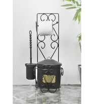 Vintage Tasarım Tuvalet Seti, Tuvalet Fırçası ve Çöp Kovası, Set 57x28x22cm
