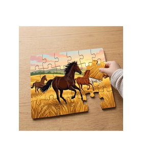 Buğday Tarlasında Koşan Atlar Tasarımlı 24 Parça Ahşap Çocuk Puzzle