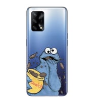 Oppo A74 Uyumlu Susam Sokağı Kurabiye Canavarı Desenli Şeffaf Telefon Kılıfı