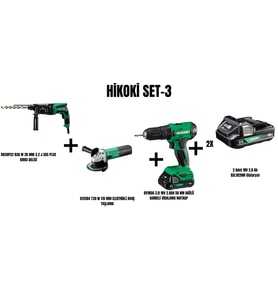 Hikoki Set-3 (830W 26MM 3.2J SDSPLUS KIRICI DELİCİ+730W 115 MM AVUÇ TAŞLAMA+AKÜLÜ DARBELİMATKAP 50N)