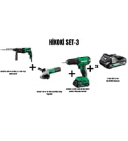 Hikoki Set-3 (830W 26MM 3.2J SDSPLUS KIRICI DELİCİ+730W 115 MM AVUÇ TAŞLAMA+AKÜLÜ DARBELİMATKAP 50N)