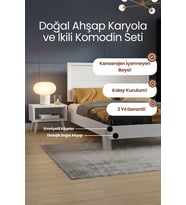 Ebruli̇ Model Yatay Başlıklı Masif Ahşap Karyola ve 2 Adet Komodin Kolay Kurulum Fırınlanmış İthal Sibirya Çamı 90x190 Yatak Uyumlu 2 Adet Komodin