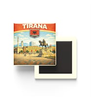 Retro Arnavutluk Tiran Şehri Temalı Vintage Buzdolap Magneti – 9x9 cm