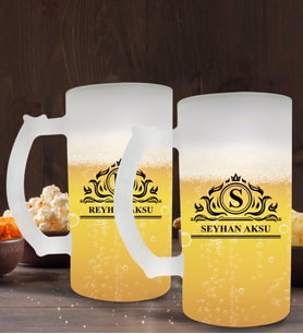 BK Gift Kişiye Özel İsimli 2’li Buzlu Cam Bira Bardağı 50cl-12 (Beyaz)