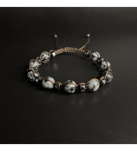 SERTİFİKALI  Karlı Obsidyen Hematit Ayarlanabilir Ölçü Unisex Doğal Taş Bileklik