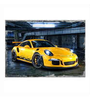 Ahşap Tablo Porsche 911 Gt3 Sarı Araba Tarz  25cm X 35 Cm
