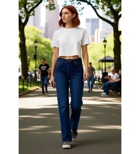 Kadın Yüksek Bel Straight Denim Pantolon Fonksiyonel Dayanıklı Kaliteli Konforlu Estetik Şık