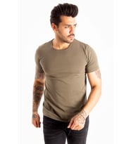 DeepSEA Erkek  Sıfır Yaka Dar Kesim Basic Tişört 1801131 (Haki)
