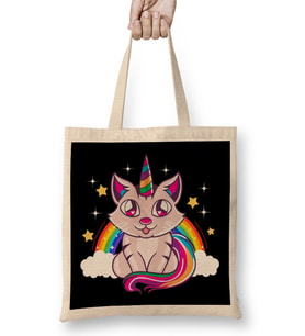 Cute & Funny Unicorn Cat Rainbow Kitty Magical Bez Çanta Uzun Saplı