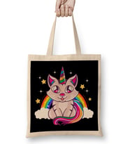 Cute & Funny Unicorn Cat Rainbow Kitty Magical Bez Çanta Uzun Saplı
