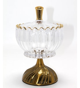 Metal Ayaklı Kristal Cam Şekerlik Gold Detaylı Sunumluk Alk4871