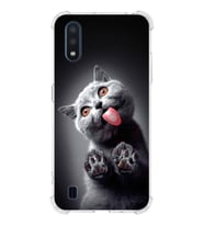 PrintiFy Samsung Galaxy A01 Uyumlu Kedi 2 Baskılı Şeffaf Köşe Korumalı Antişok Kılıf