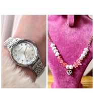 Ferrucci Kristal Efektli Taşlı Kadran Kadın Kol Saat+Çelik Kolye Hediye (Gümüş)