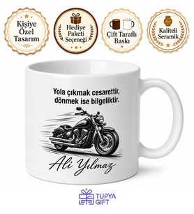 Motorcuya Hediye Motosiklet Temalı Baskılı Kupa Bardak Özel Tasarım