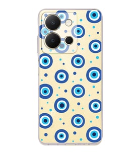 PrintiFy Vivo Y36 4G ile Uyumlu Nazar Boncuğu 1 Baskılı Kamera Korumalı Şeffaf Silikon Kılıf