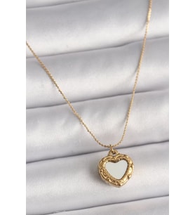 316L Çelik Gold Renk Zincir Aynalı Kalp Model Kadın Kolye - TJ-BKO9784