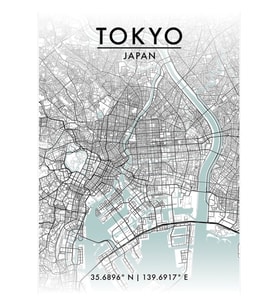 Tokyo Şehir Haritası Tablo Ahşap Poster Dekoratif