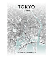 Tokyo Şehir Haritası Tablo Ahşap Poster Dekoratif