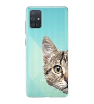 Samsung Galaxy A71 Uyumlu Kapak Catface Tasarımlı Şeffaf Silikon Kılıf
