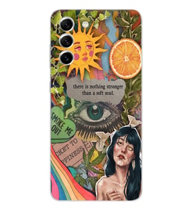 Samsung Galaxy S22 Uyumlu Vintage Kolaj Desenli Şeffaf Telefon Kılıfı