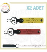 Tüm Sürücülere, İsim Plaka ve B Rh (-) Kan Grubu Yazılı x2' li Set Anahtarlık, Nar Çiçeği-Sarı-Laci (Çok Renkli)
