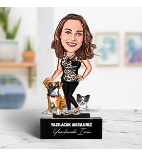 Kişiye Özel Köpek Seven Kadın Karikatürlü Biblo