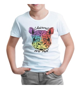 A Rhino with Unicorns Quote Beyaz Çocuk Tshirt