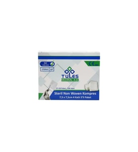 TULES - STERİL NON WOVEN KOMPRESS 7,5CM X 7,5CM 4 KAT 5Lİ 20 PAKET