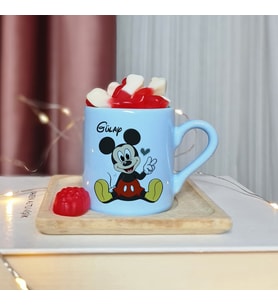 Mickey Mouse Tasarımlı Kişiye Özel Mavi Türk Kahvesi Fincanı