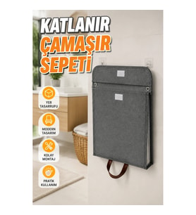 Katlanabilir Duvara Monte Gri Çamaşır Sepeti – Geniş Hacimli Banyo Düzenleyici