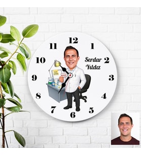 Karikatürlü Eczacı Erkek Kişiye Özel Duvar Saati