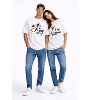 King Queen Sevgili Kombini Çift Tişört Matching Couple Oversize Unisex Partner Kombin Seti (Beyaz)